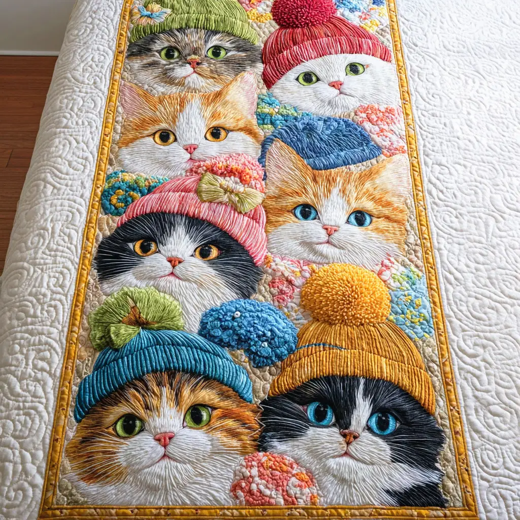 Whisker Wonderland Quilted Bed Runner Whisker Wonderland Cat-Themed Holiday Gift