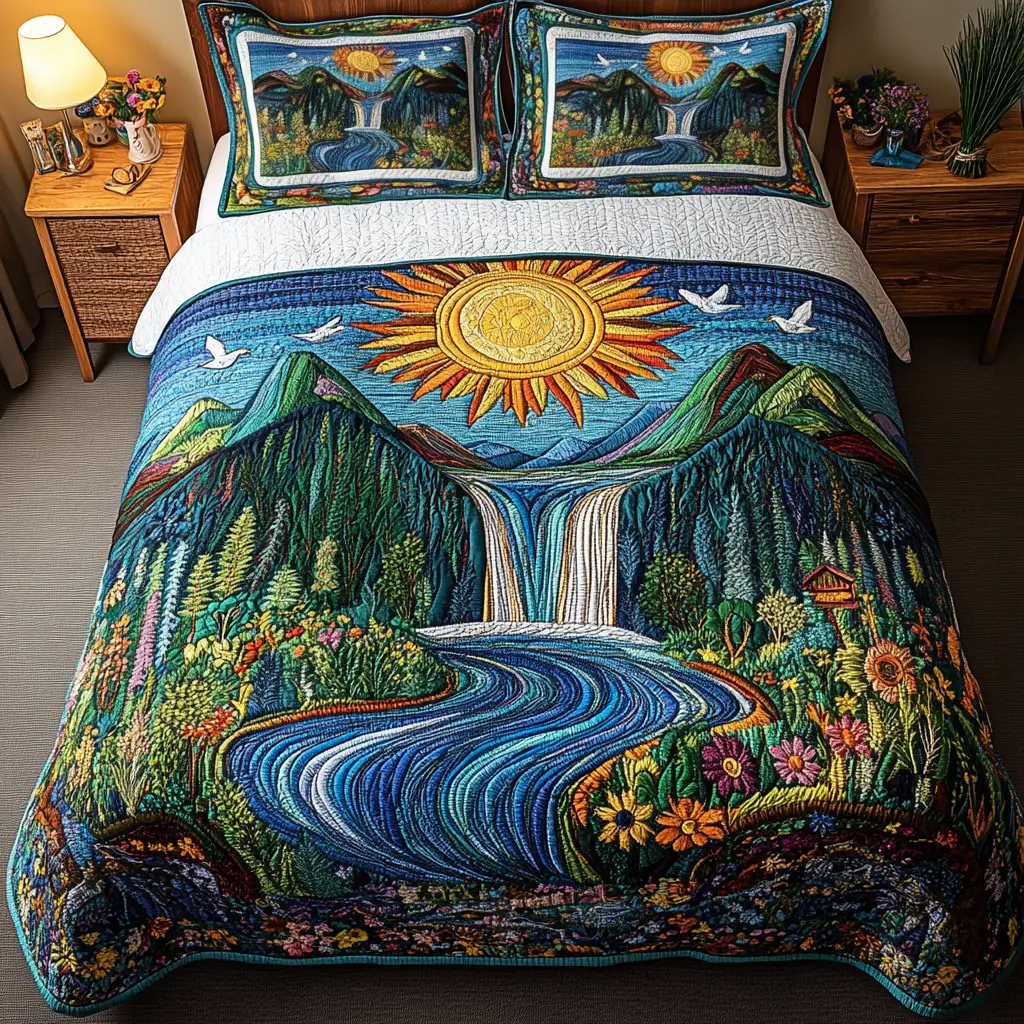 Whispering Falls Quilted Bedding Set Cozy Bedroom Decor Christmas Gifts For Nature Lovers Whispering Falls Quilted Bedding Set Cozy Bedroom Decor Christmas Gifts For Nature Lovers - Image 1