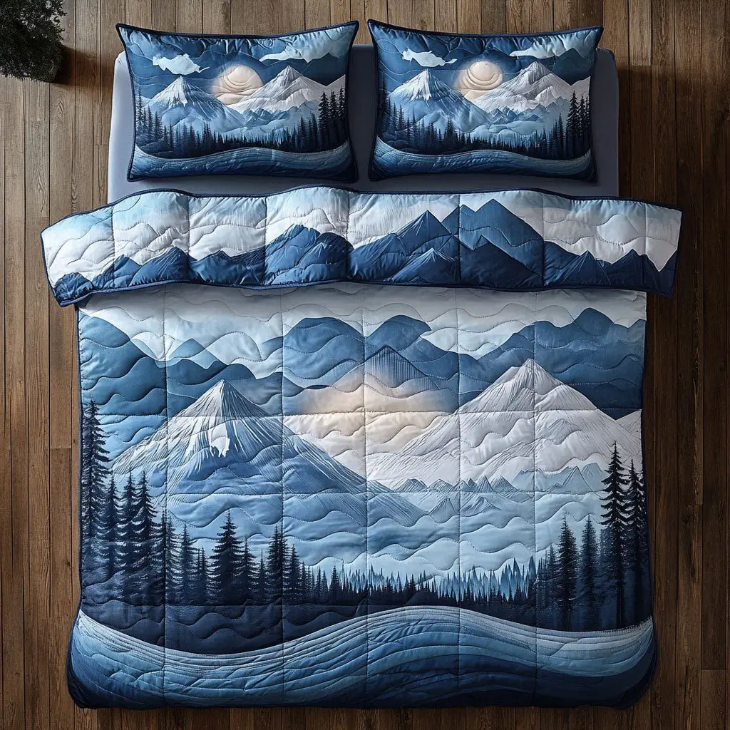 Whispering Pine Mountain Quilted Bedding Set Duvet Cover Bedspread Best Gifts Bedroom Decorative Whispering Pine Mountain Quilted Bedding Set Duvet Cover Bedspread Best Gifts Bedroom Decorative - Image 1