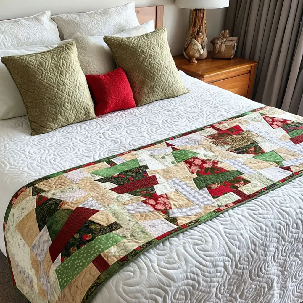 Whispering Pines Quilted Bed Runner Whispering Pine Path Winter Home Gift Whispering Pines Quilted Bed Runner Whispering Pine Path Winter Home Gift - Image 1