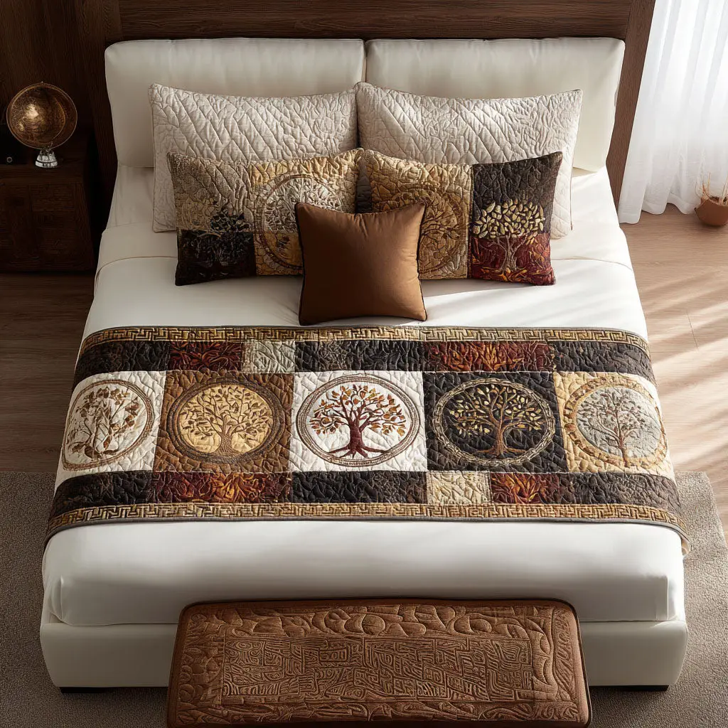 Whispering Trees Quilted Bed Runner Woodland Tree Scene Nature Gift for Friends