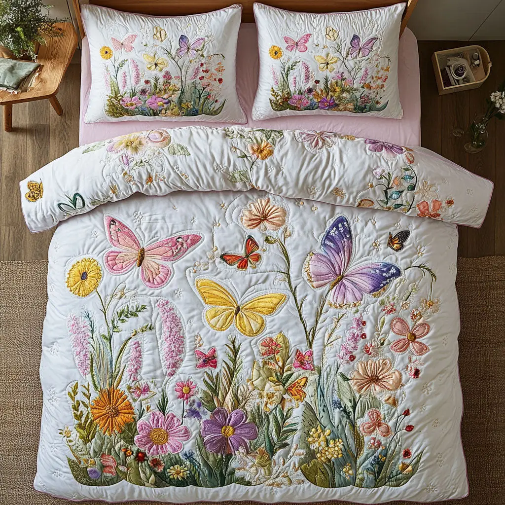 Whispering Wildflowers Quilted Bedding Set Duvet Cover Bedspread Gifts For Dad And Mom