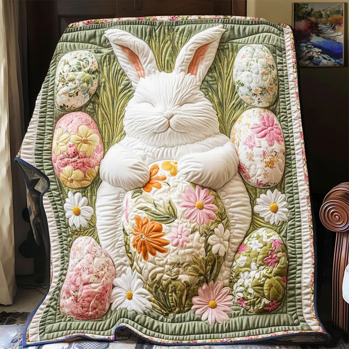 White Bunny Easter Quilted Blanket Sofa Decorations Items Unique Gifts For Friends