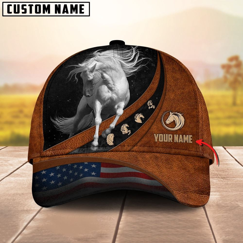White Horse Lovers Leather Pattern Customized Name Cap Farm Cap Gift For Farmer White Horse Lovers Leather Pattern Customized Name Cap Farm Cap Gift For Farmer - Image 1
