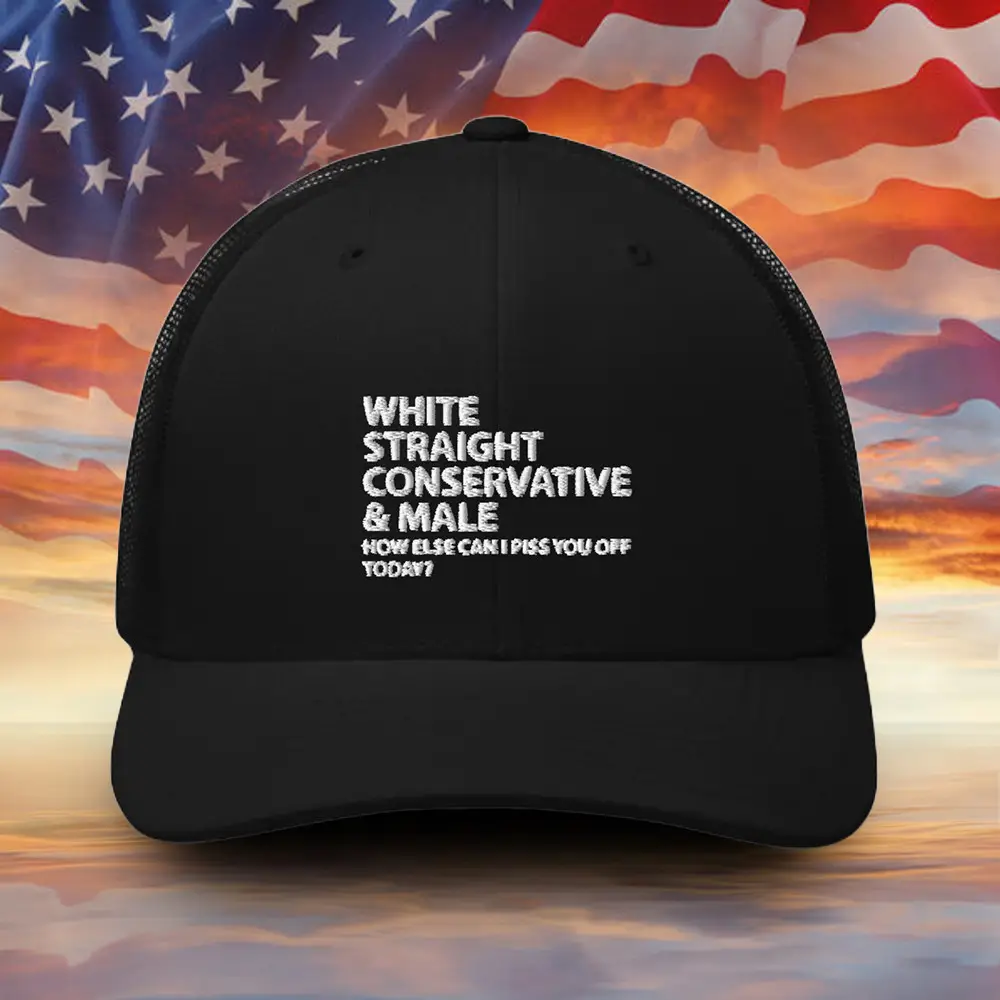 White Straight Conservative And Male Embroidered Hat Funny Sarcastic Political Hat Gift For Dad White Straight Conservative And Male Embroidered Hat Funny Sarcastic Political Hat Gift For Dad - Image 1