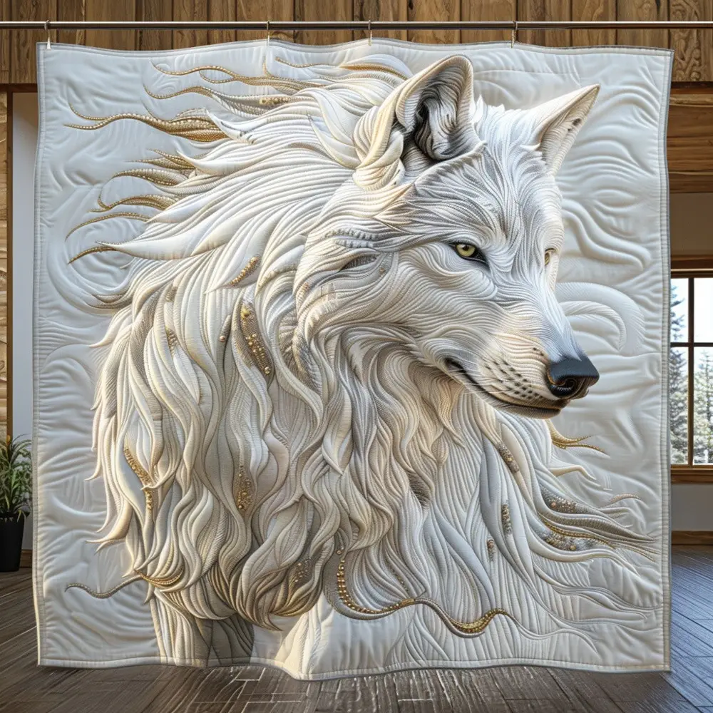 White Wolf Arctic Quilted Blanket Majestic Wildlife Nature Throw Best Gift For Wolf Lover Animal Fan White Wolf Arctic Quilted Blanket Majestic Wildlife Nature Throw Best Gift For Wolf Lover Animal Fan - Image 1