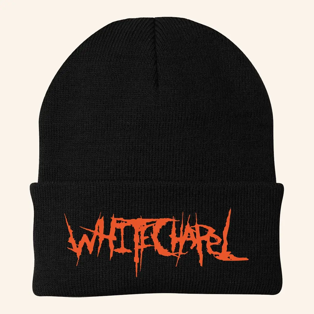Whitechapel Merch Classic Logo Orange On Black Beanie Christmas Gift Ideas For Husband - WearandDecor