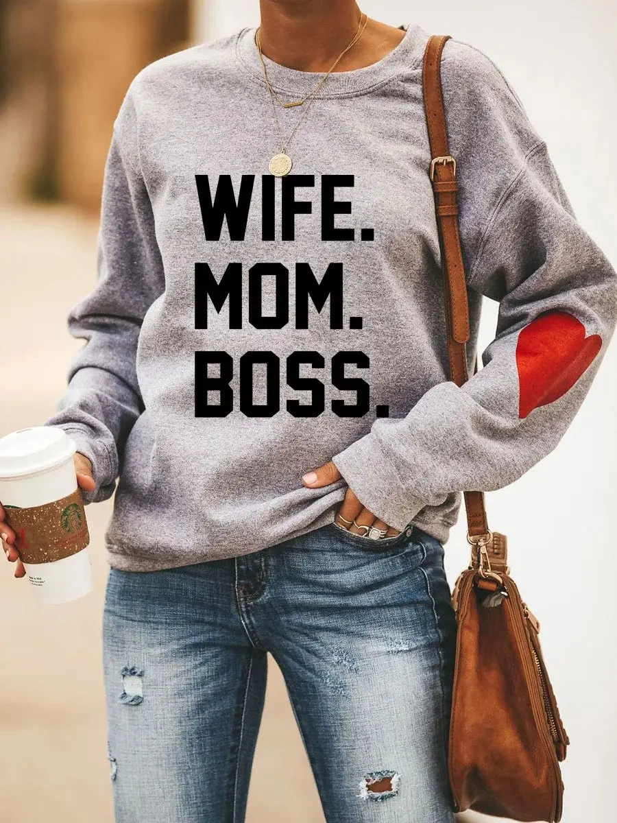 Wife Mom Boss Heart Sweatshirt Funny Mom Sweatshirt Mother's Day Delivery Gifts