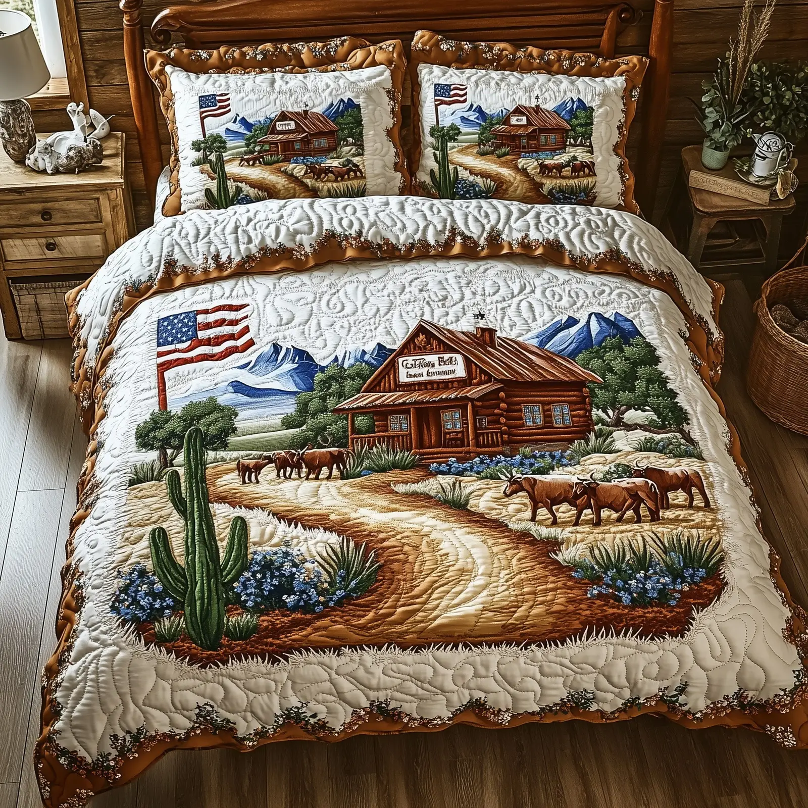 Wild Texas Dreams  Quilted Bedding Set Patritotic Duvet Covers Gifts For Mother In Law