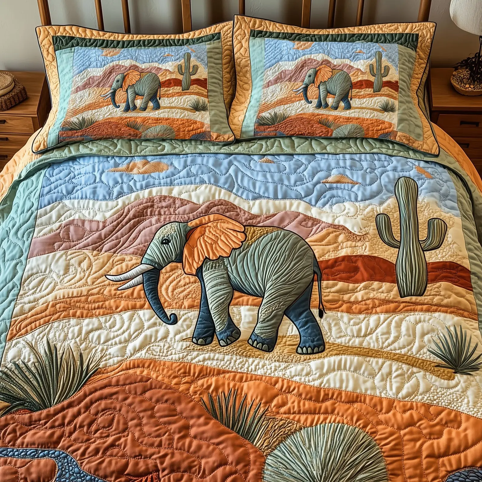 Wild West Elephant Quilted Bedding Set Unique Pattern