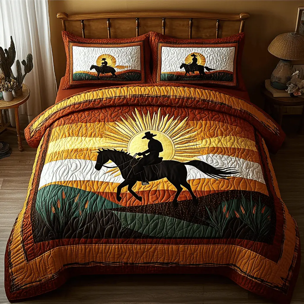 Wild West Trails Quilted Bedding Set Bedroom Decorations Cowboy Gifts For Him Wild West Trails Quilted Bedding Set Bedroom Decorations Cowboy Gifts For Him - Image 1