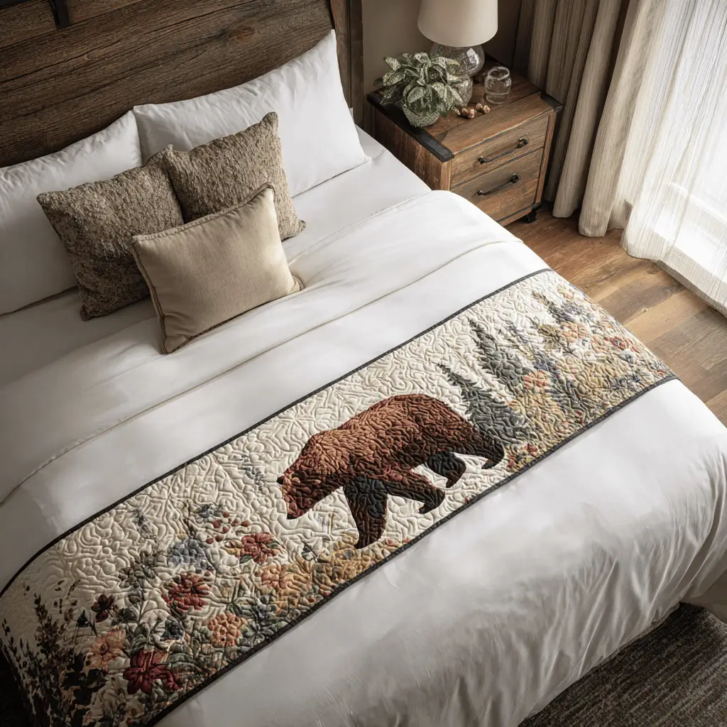 Wilderness Lodge Quilted Bed Runner Wilderness Lodge Landscape Cabin-Themed Gift