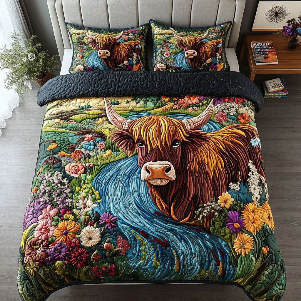 Wildflower Cow Show Quilted Bedding Set Bed Room Decoration Gift Ideas For Cow Lovers