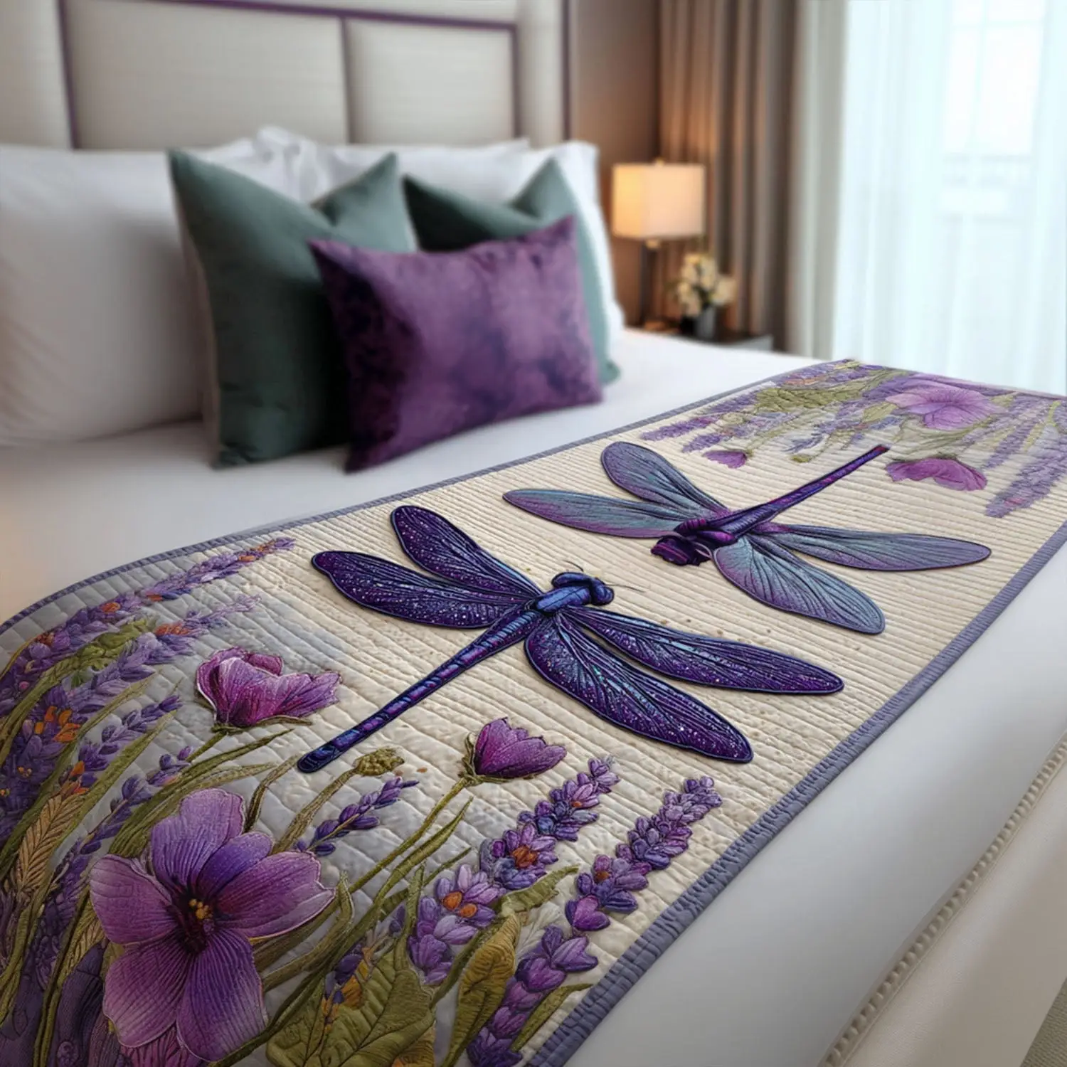 Windkissed Quilted Bed Runner Breezy Nature Pattern Housewarming Gift for Wife