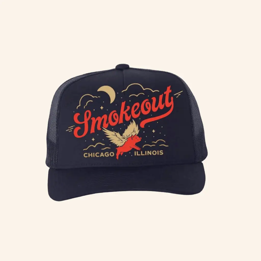 Windy City Smokeout Merch Navy Flying Pig Trucker Hat Gifts For Dudes -WearandDecor