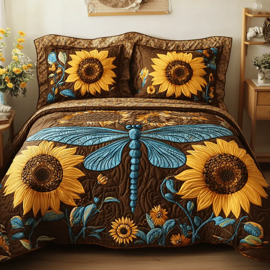 Winged Romance Quilted Bedding Set Best Bedspread Set Dragonfly Gift Items Winged Romance Quilted Bedding Set Best Bedspread Set Dragonfly Gift Items - Image 1