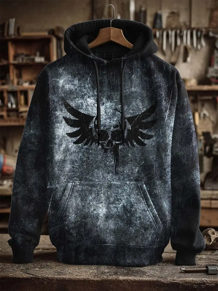 Winged Skull Graphic Hoodie Gothic Apparel Halloween Skull Lovers Presents