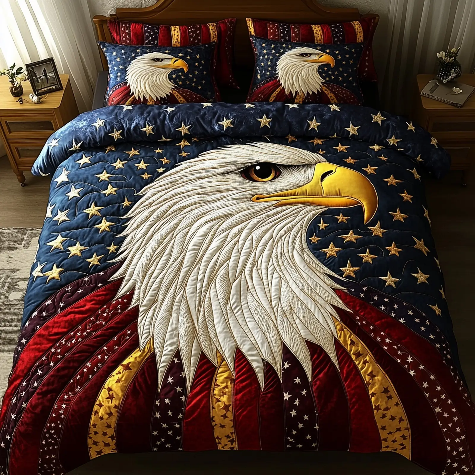 Wings of Liberty  Quilted Bedding Set Full Size Bed Set Good Gifts For Mom Birthday