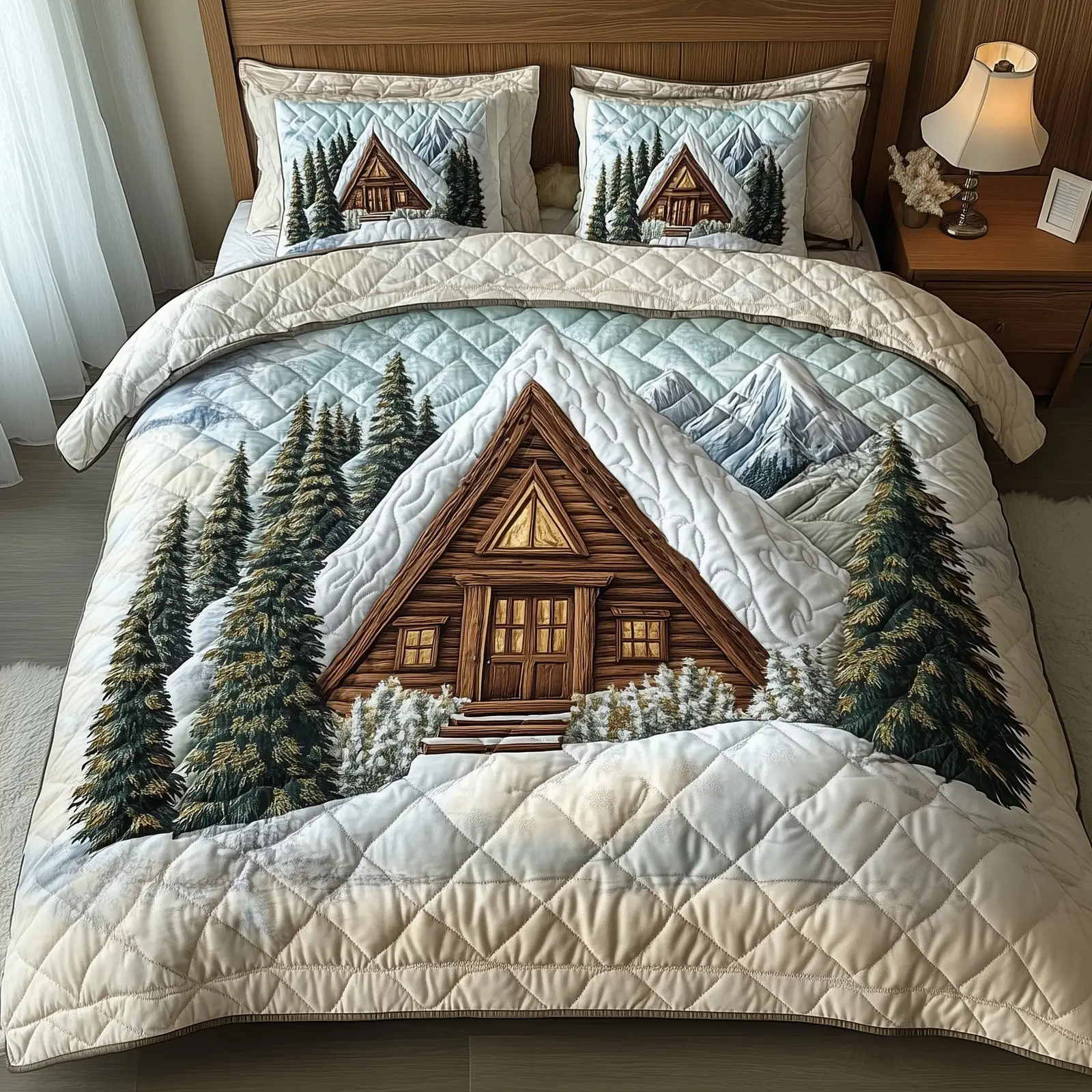 Winter Attic House Christmas Quilted Bedding Set Duvet Cover Bedspread Xmas Gifts