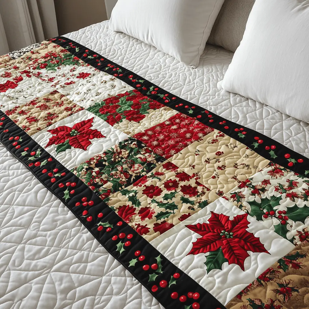 Winter Bloom Quilted Bed Runner Winter Floral Bloom Seasonal Home Gift