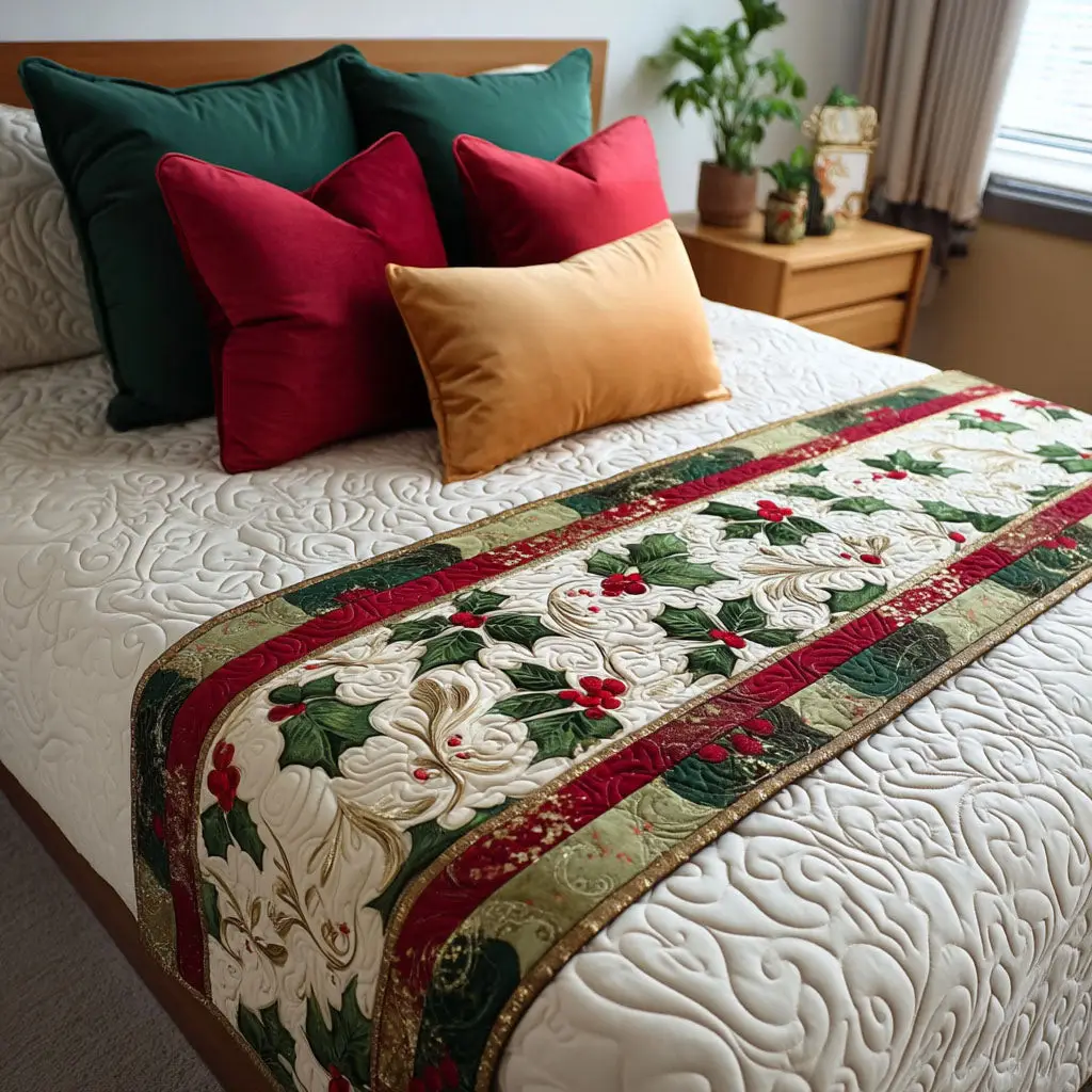 Winter Blossoms Quilted Bed Runner Winter Blossom Trail Seasonal Home Gift