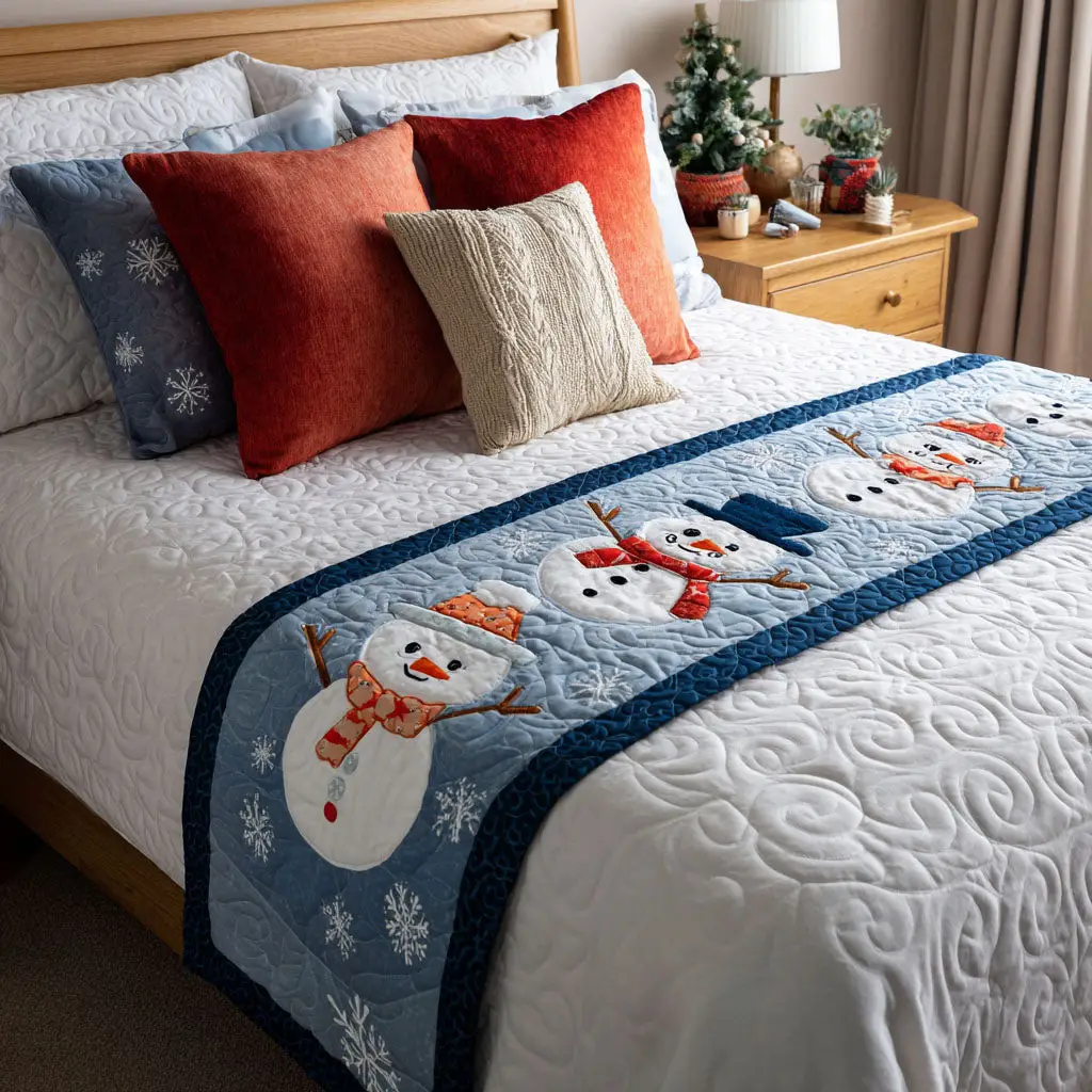 Winter Friends Quilted Bed Runner Winter Friends Scene A Delightful Holiday Gift