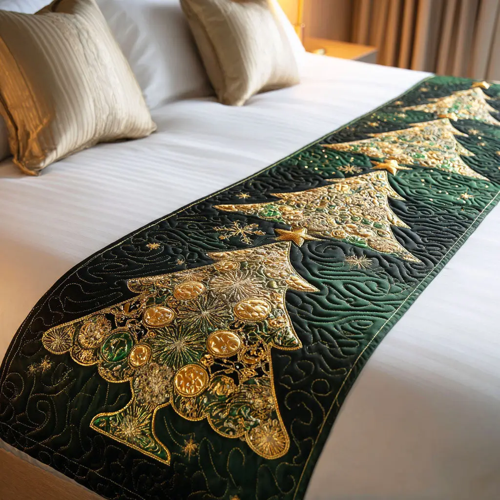Winter Pine Quilted Bed Runner Winter Pine Path Cozy Seasonal Gift