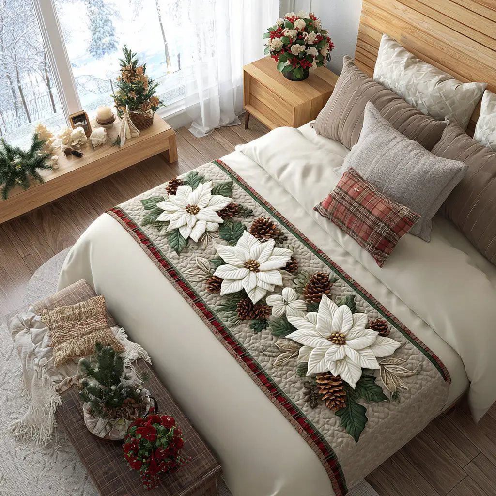 Winter Radiance Quilted Bed Runner Winter Radiance Pattern Cozy Seasonal Home Gift Winter Radiance Quilted Bed Runner Winter Radiance Pattern Cozy Seasonal Home Gift - Image 1