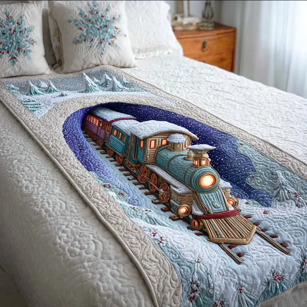 Winter Rail Journey Quilted Bed Runner Winter Rail Journey Seasonal Home Gift