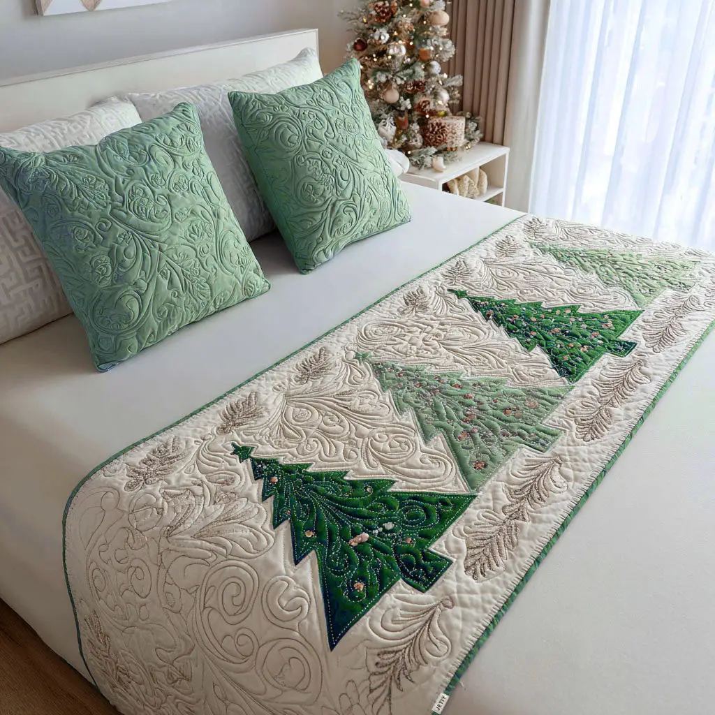 Winter Sparkle V2 Quilted Bed Runner Holiday Season Look Gift for Grandma Winter Sparkle V2 Quilted Bed Runner Holiday Season Look Gift for Grandma - Image 1