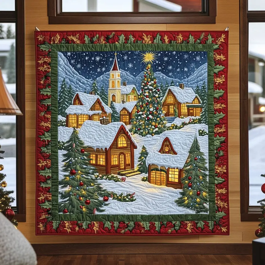 Winter Village Glow Quilt Premium Quilt Blanket for Family and Guests