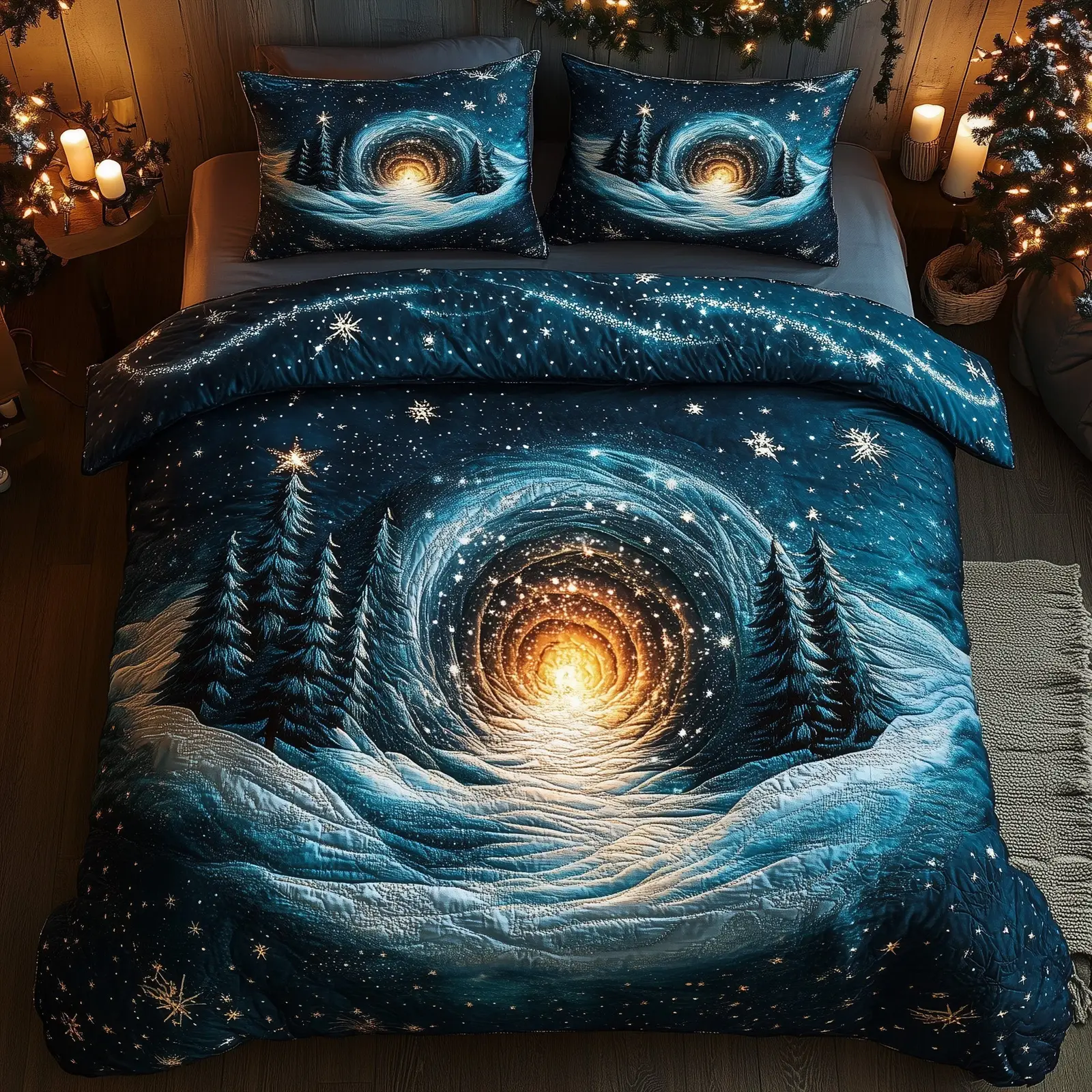 Winter Wonderland Christmas Quilted Bedding Set Duvet Cover Bedspread Mystical Winter Xmas Gifts