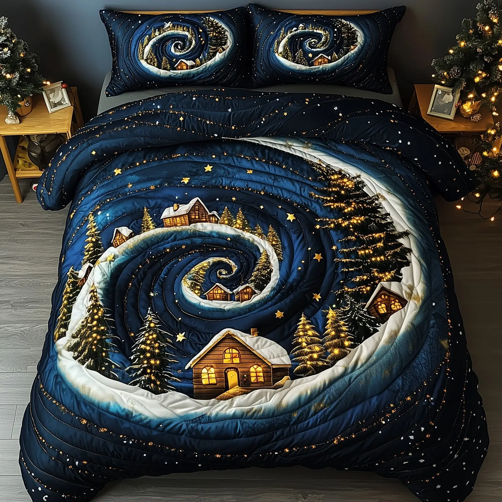 Winter Wonderland Christmas Quilted Bedding Set Duvet Cover Bedspread Winter Presents For Family