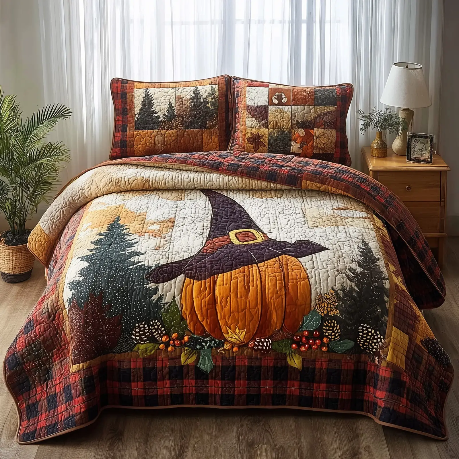 Witch Pumpkin Quilted Bedding Set For Family