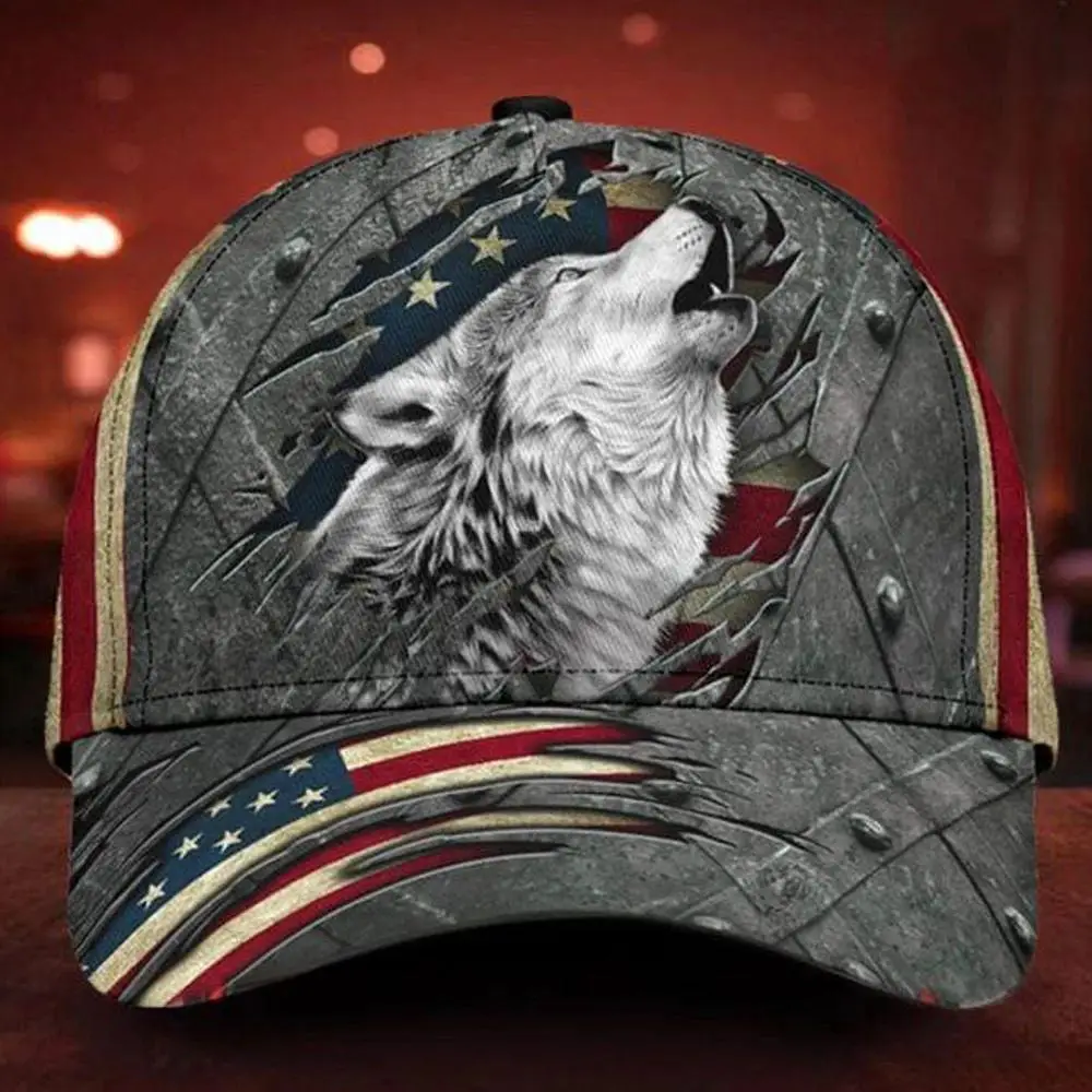 Wolf Hat 3D Print American Flag Cap Vintage Old Retro Unique Lone Wolf Hat For Men -WearandDecor Wolf Hat 3D Print American Flag Cap Vintage Old Retro Unique Lone Wolf Hat For Men -WearandDecor - Image 1