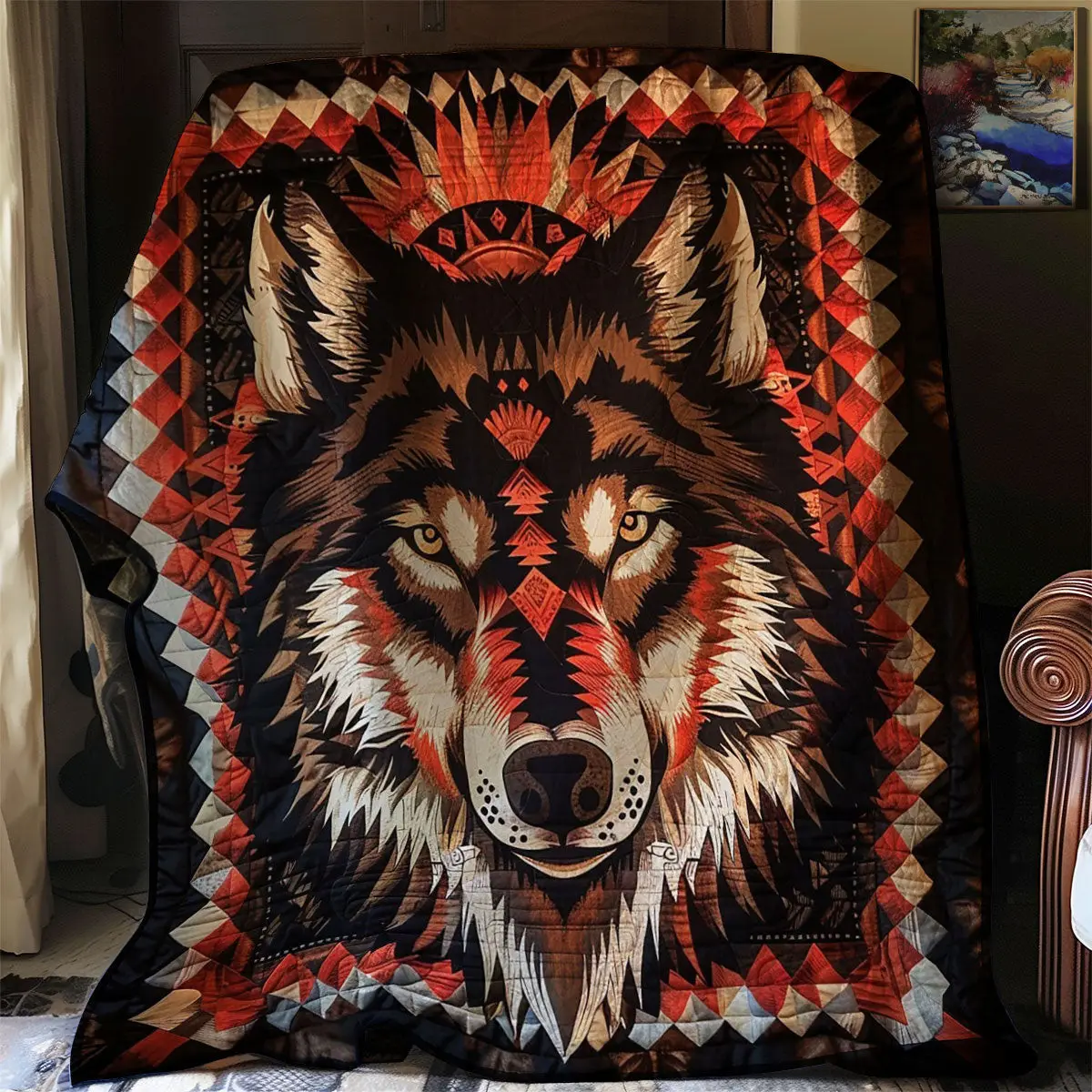 Wolf Native American Quilt Blanket For Couch Mother's Day Gifts For Daughter