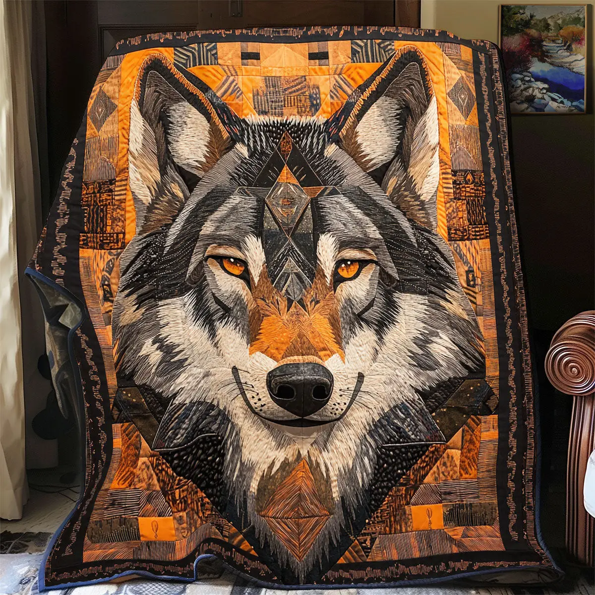 Wolf Native American Quilt Blankets Best Father's Day Gifts For First Time Dad Wolf Native American Quilt Blankets Best Father's Day Gifts For First Time Dad - Image 1