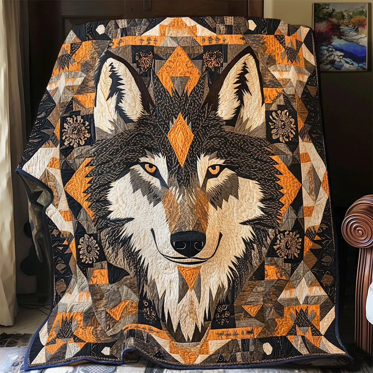 Wolf Native American Quilt Blankets Best Father's Day Presents For Husband