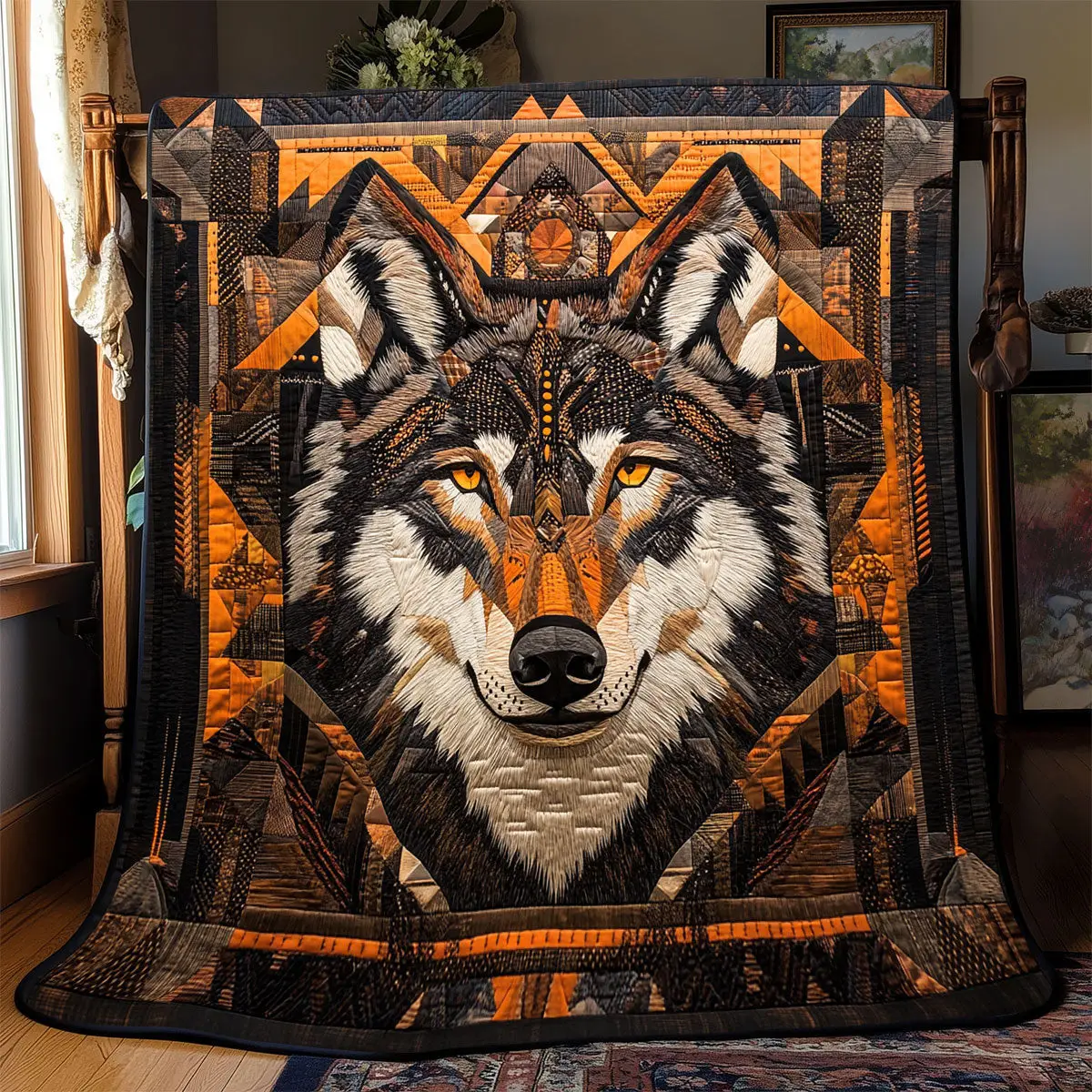 Wolf Native American Quilt Blankets Dad Gifts For Father's Day 2025