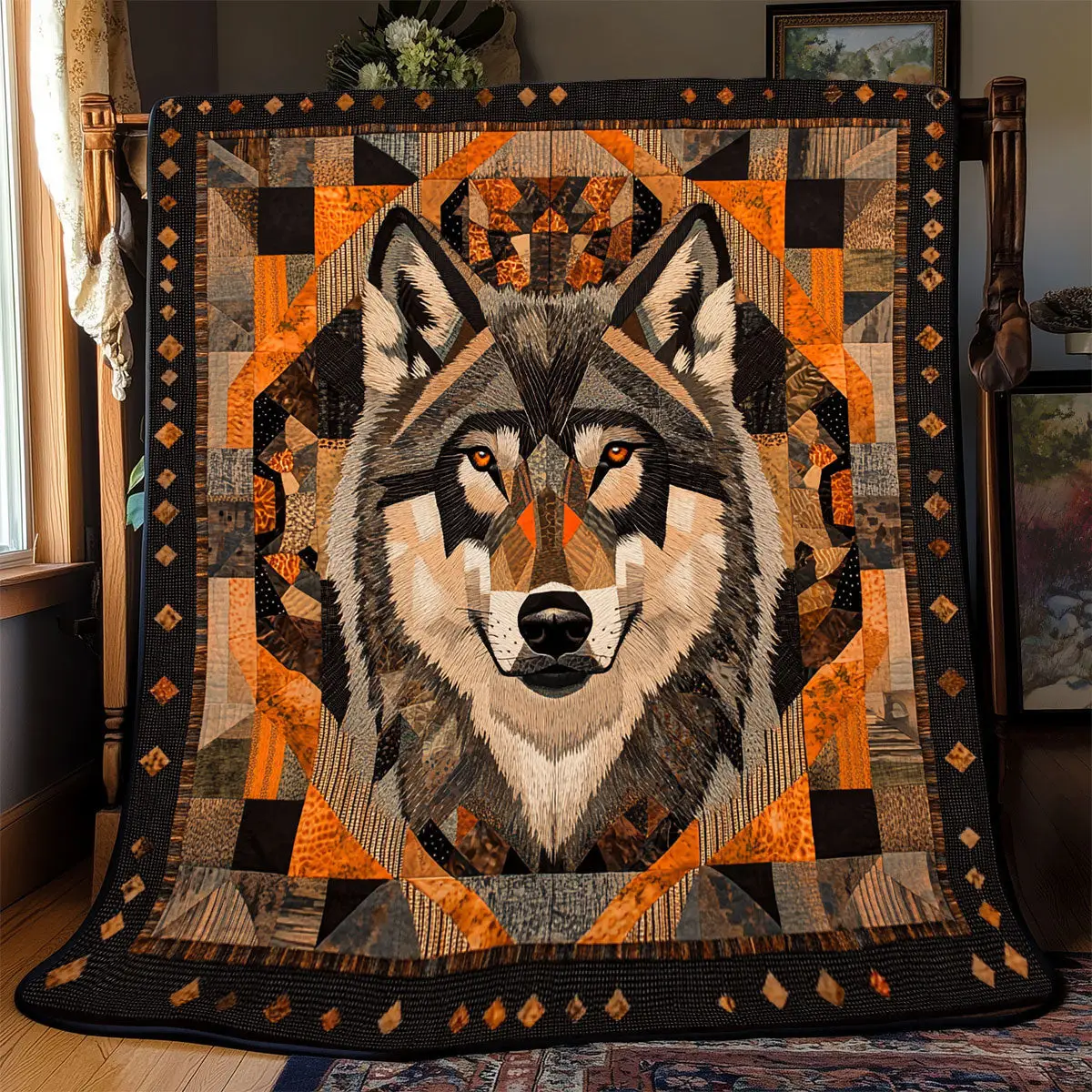 Wolf Native American Quilt Blankets Good Father's Day Presents