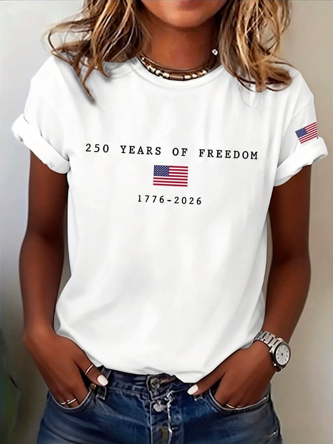 Women's 250 Years of Freedom Shirt American Flag Print Tee Independence Day Merch