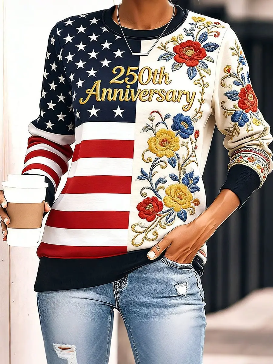 Women's 250Th Anniversary Sweatshirt Floral USA Flag Apparel Gift For Sister
