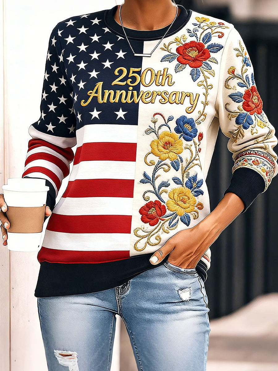 Women's 250Th Anniversary Sweatshirt Floral USA Flag Apparel Gift For Sister