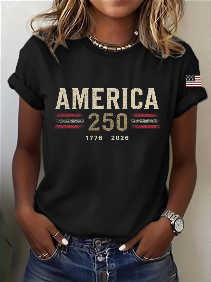 Women's America 250 T-Shirt Patriotic USA 1776 2026 Independence Day Tee Fourth Of July Gift