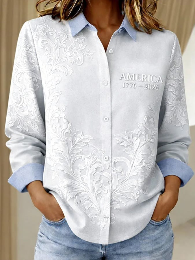 Women's American 250th Anniversary Button Up Long Sleeve Shirt Commemorative Clothes
