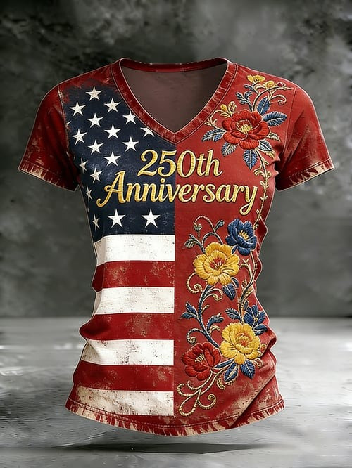 Women's American 250th Anniversary V-Neck Shirt Independence Day Clothes Gift For Patriots