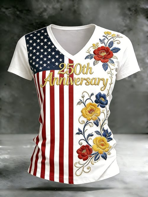 Women's American 250th Anniversary V-Neck Shirt United States Of America Apparel Gift