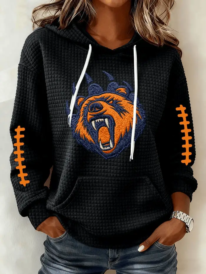 Women's Bears Crawl Print Waffle Hoodie Chicago Football Clothing for Mom