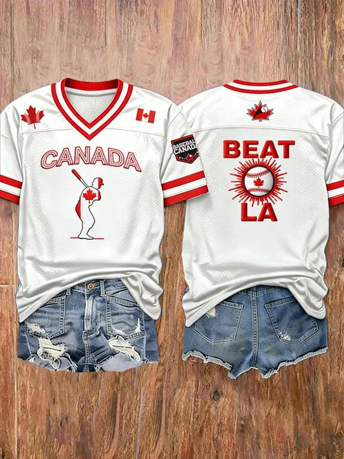 Women's Canadian Baseball V-Neck Jersey Play Ball Canada Clothes Gift For Baseball Lovers