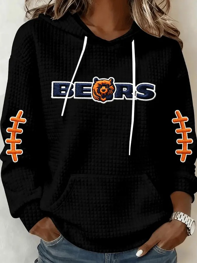 Women's Chicago Football Print Waffle Hoodie Bears Design Game Day Outfit for Her